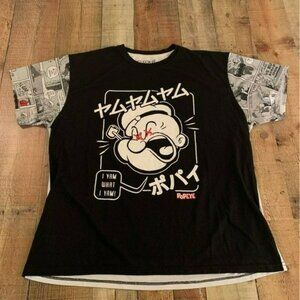 Popeye Japanese Graphic black and gray color block tshirt men’s 2XL